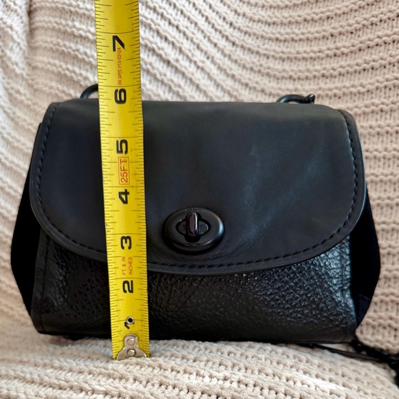 Coach Faye Mini Crossbody Black Leather & Suede Turnlock Flap - Picture 4 of 15